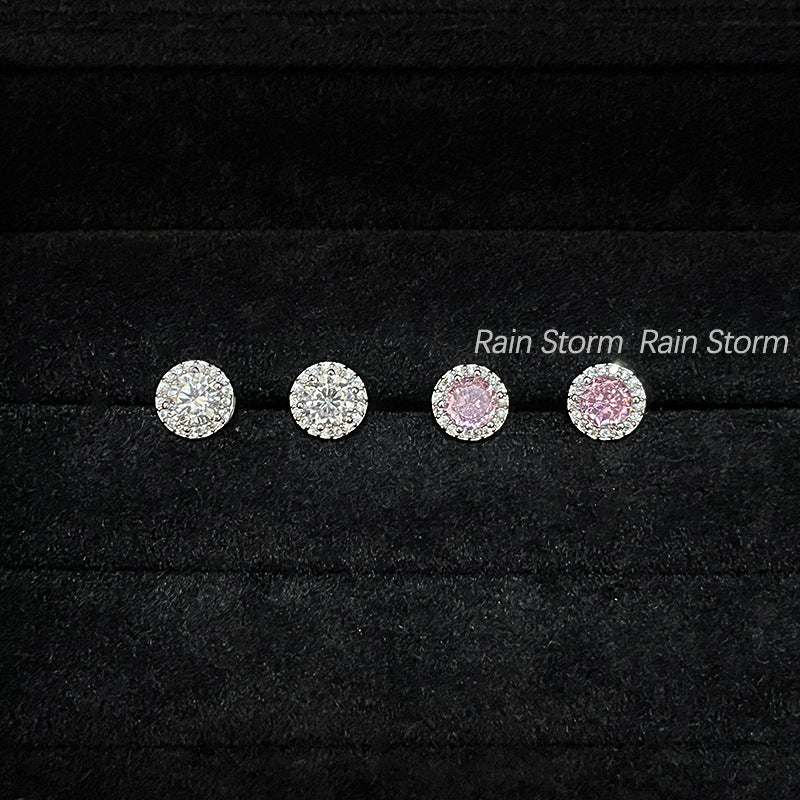 Wholesale Rain Storm Round Full Diamond Ear Bone Studs Titanium Steel Flat Bottom Screw Earrings ACC-ES-Qiuy006