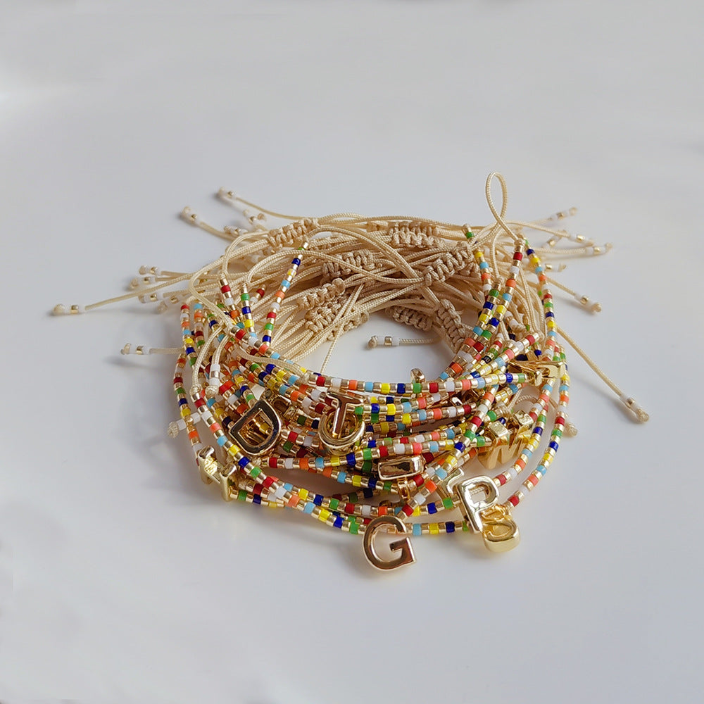 Wholesale Diy Beaded Woven Colorful Miyuki Rice Beads Beaded Alphabet Bracelet ACC-BT-Qiqi019