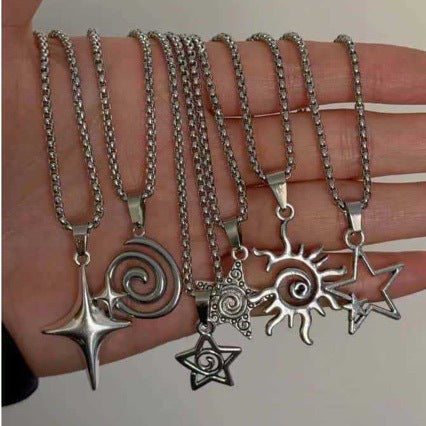 Wholesale Gothic Cross Double Star Alloy Necklace for Couples Fashion Jewelry Accessory Gift