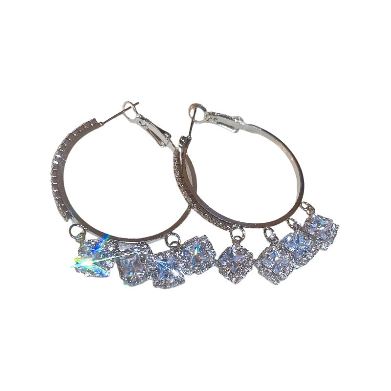 Wholesale  diamond-encrusted zircon tassel earrings