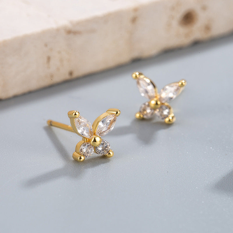 Wholesale micro inlaid zircon fashion mini butterfly earrings