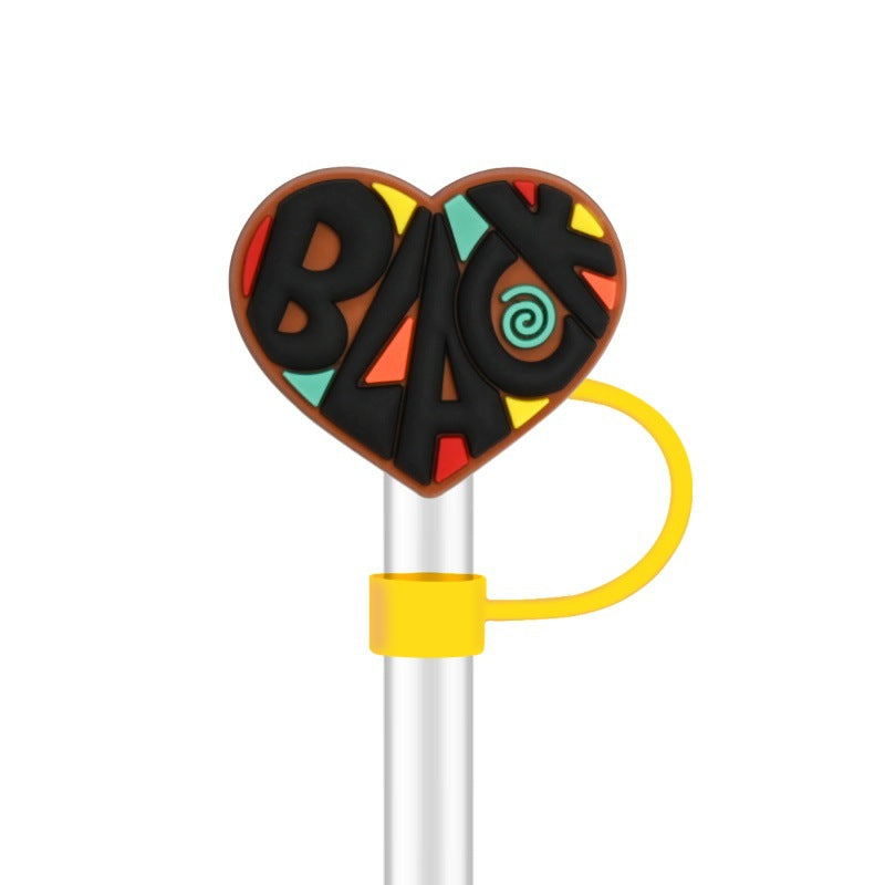 Wholesale 100pcs randomly black girl fashion series straw covers,  10mm soft silicone straw tube cap.