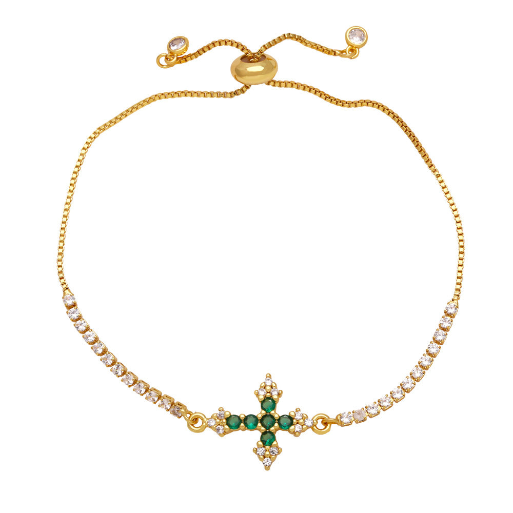 Wholesale Copper bracelet with zircon-encrusted cross pendant