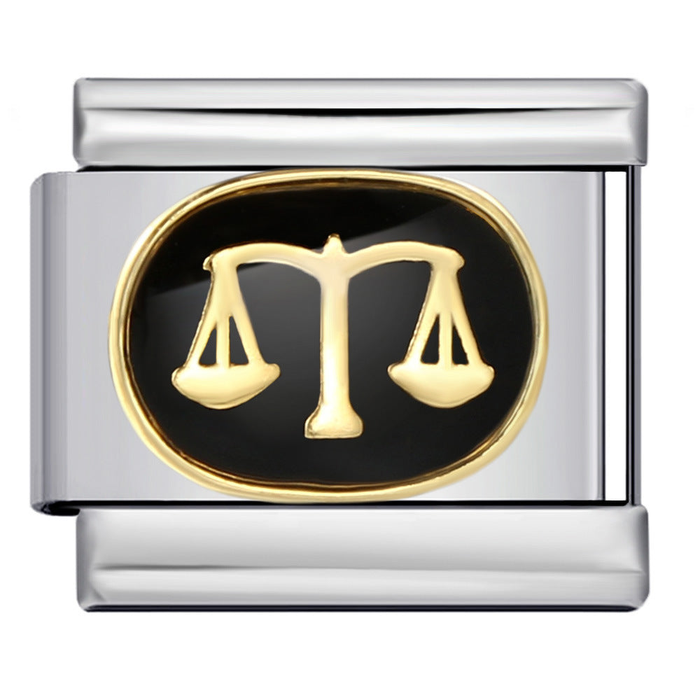 Wholesale Italian Charm Bracelet 9mm DIY Splicing Removable Black Zodiac Stainless Steel Composable Bracelet