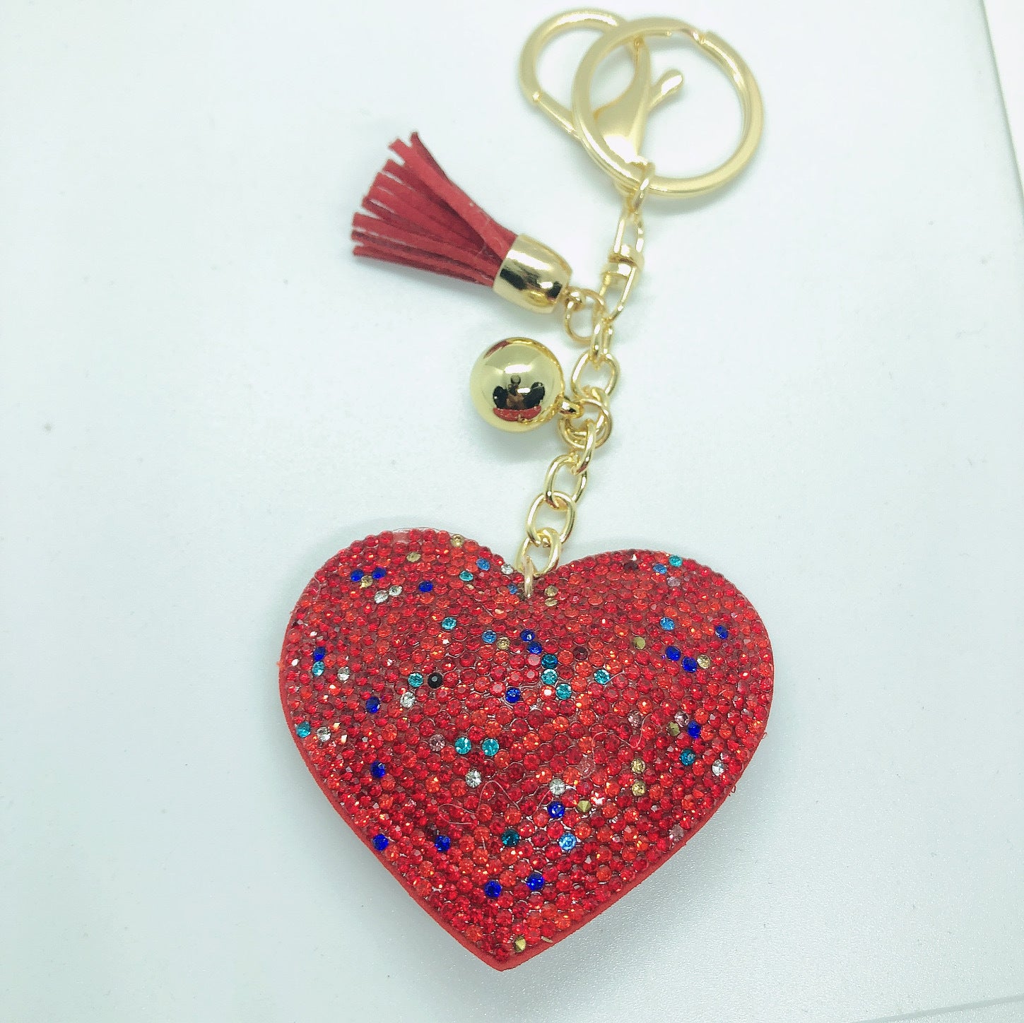 Wholesale 12pcs Heart Shape Hot Diamond Leather Keychain ACC-KC-DC001