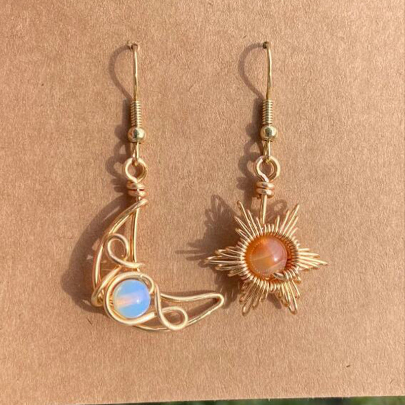 Wholesale Sun Moon crystal stone earrings