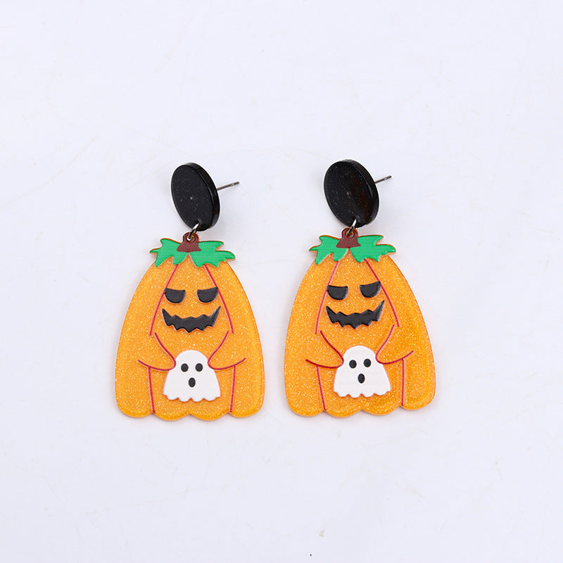 Wholesale  Halloween Earrings  Personalized Acrylic Pumpkin Skull Flower Ghost Earrings