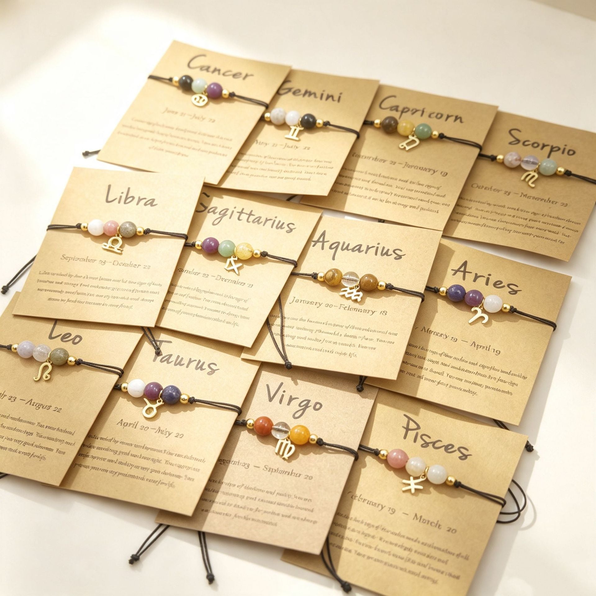 Wholesale Natural Stone Crystal Zodiac Bracelet Handmade Woven Rope Fashion Jewelry Accessory