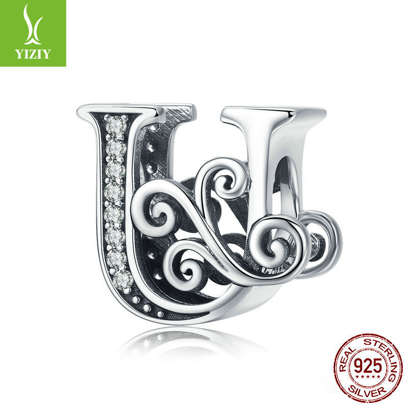 Wholesale 26 Letters DIY Beaded Bracelet Accessories Inlaid with Zircon Sterling Silver Beads Charms ACC-CHS-YinZhiyun001