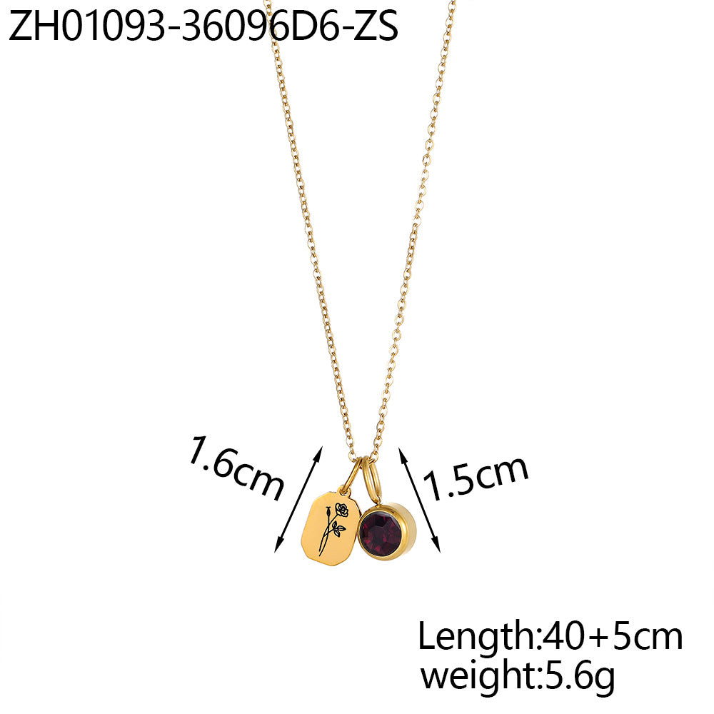 Wholesale Zircon Flower Pendant Stainless Steel  Necklace