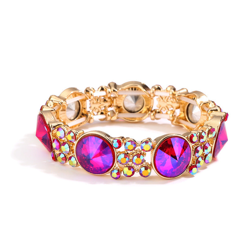 Wholesale Alloy Gold Tone Colorful Crystal Stone Bangle Bracelet Mona European Fashion Design Everyday Jewelry Accessory