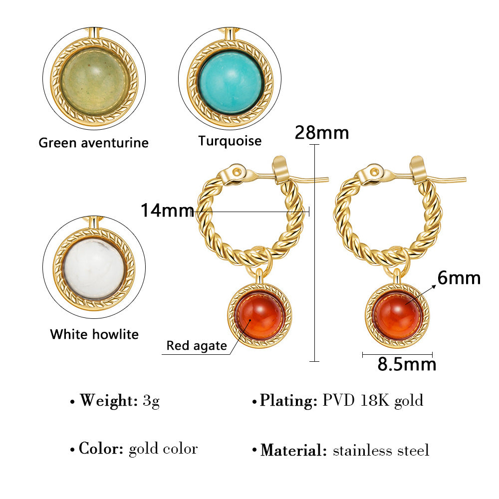 Wholesale Titanium Steel Natural stone earrings retro twist earrings