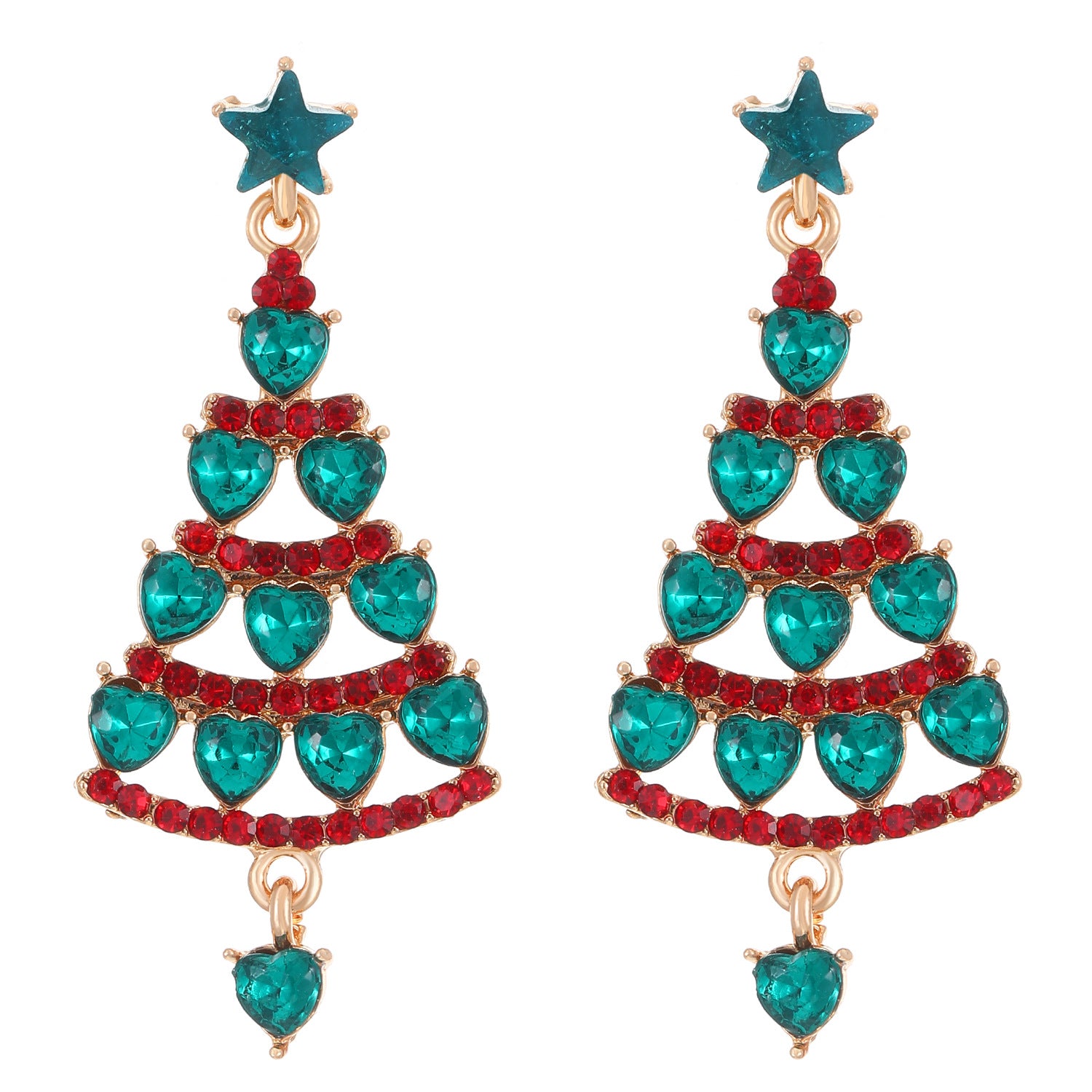 Wholesale Christmas Tree Earrings For Women Colorful Rhinestone Gold Tone Party Jewelry Gift