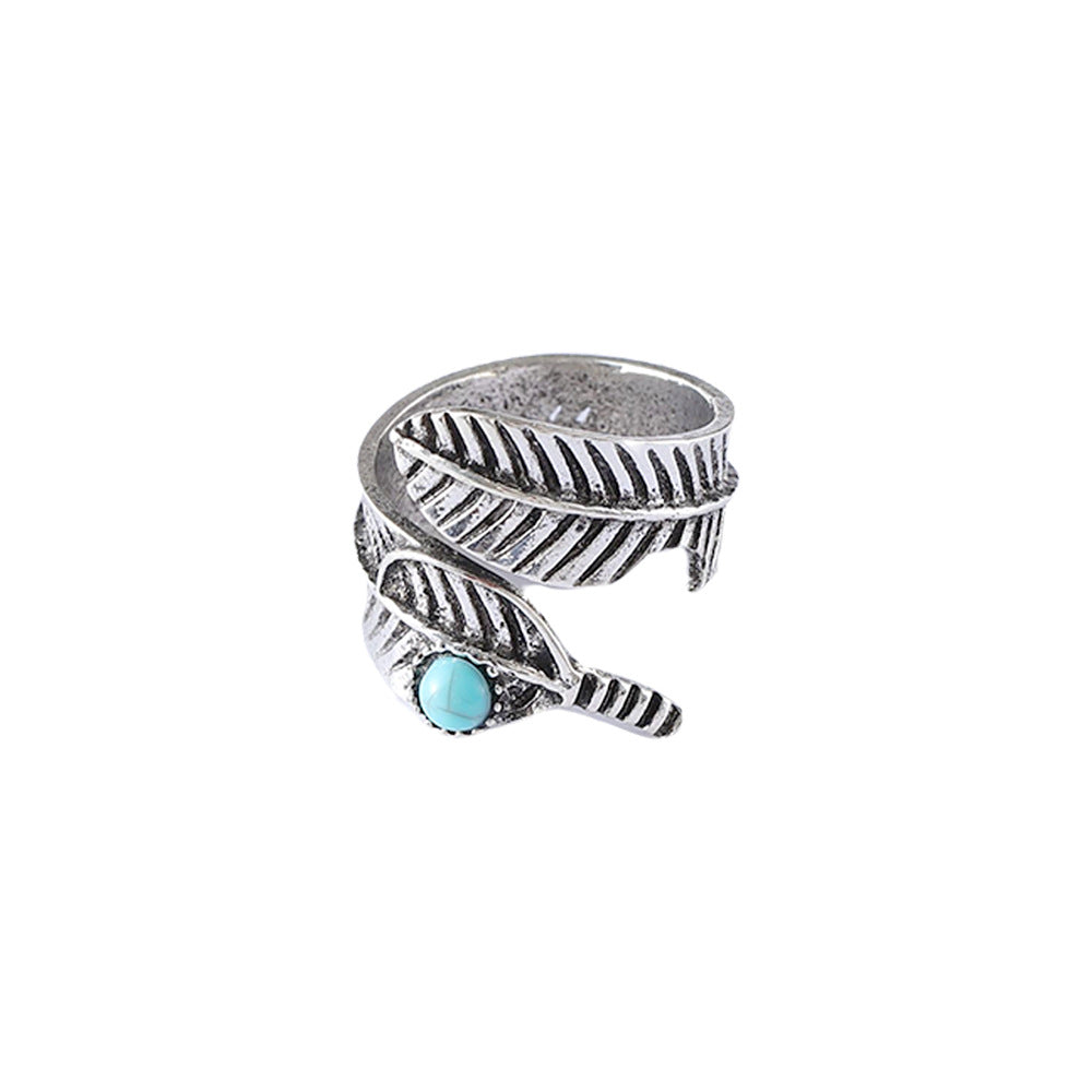 Wholesale  retro leaf turquoise opening adjustable ring