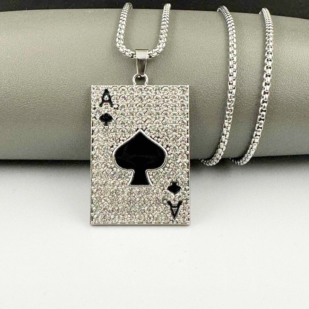 Wholesale Diamond-Encrusted Playing Card Necklace Pendant,  Hip-Hop Style Alloy Jewelry,  Trendy Accessory for Men and Women