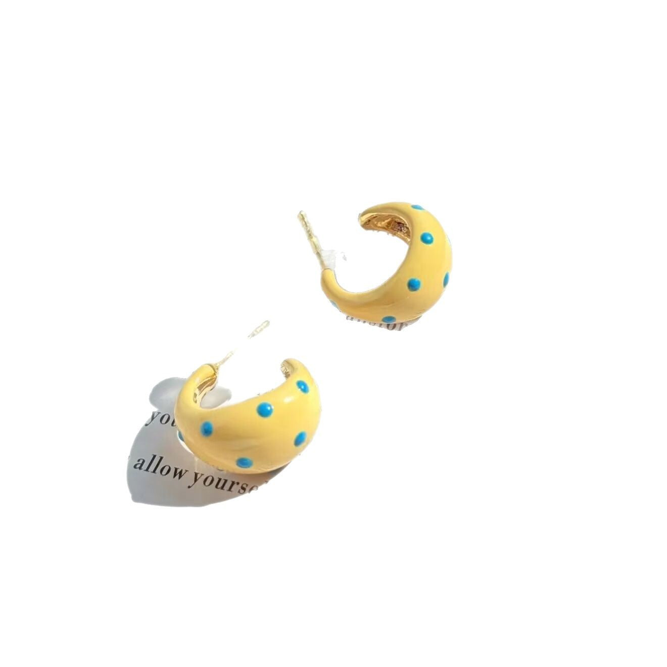 Wholesale Creamy yellow wave oil drop half circle earrings