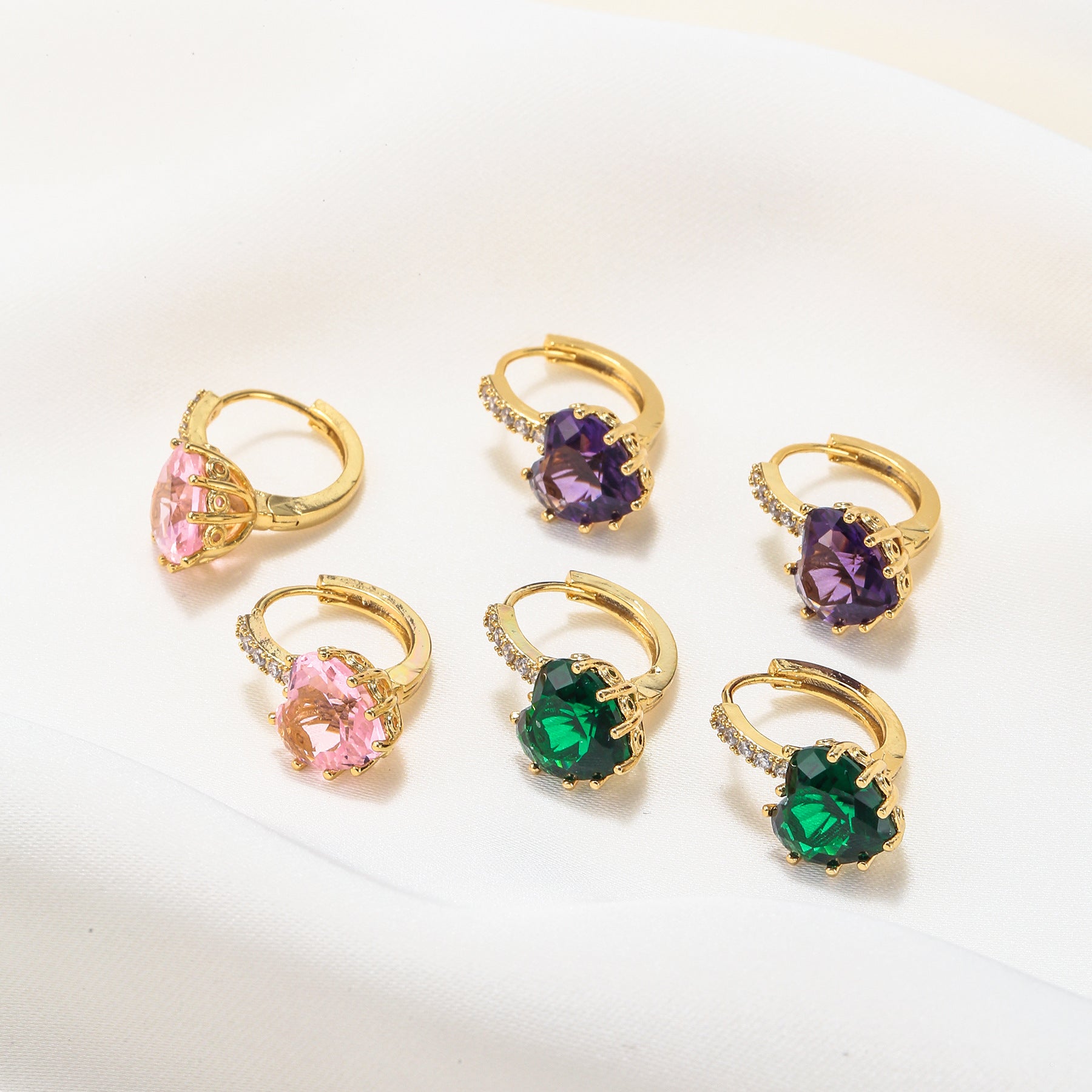 Wholesale Love Colored Zircon 18K Gold Plated Earrings