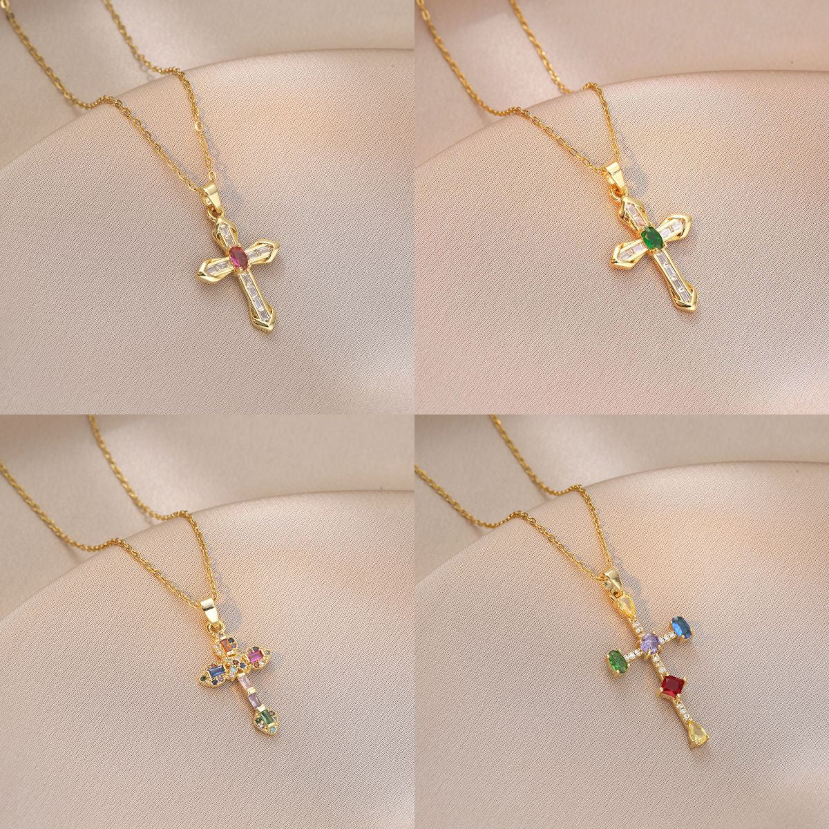 Wholesale Stylish Colorful Zircon Cross Necklace Copper Electroplated Fashion Accessory For Women Party Gift