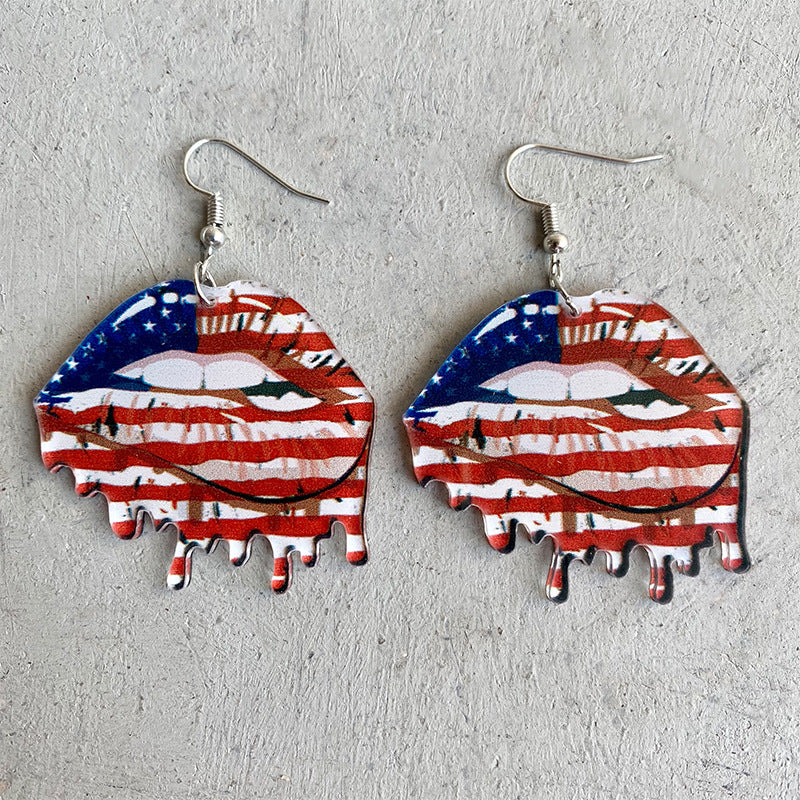Wholesale 2 Pairs/pack American Flag LGBT Rainbow Lips Acrylic Earrings Independence Day ACC-ES-HY066