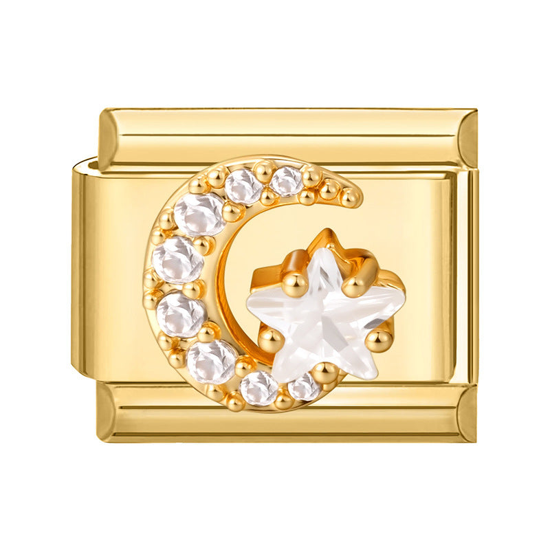 Wholesale Italian Charm Bracelet 9mm DIY Splicing Gold Micro-Inlaid Cubic Zirconia Stainless Steel Composable Bracelet