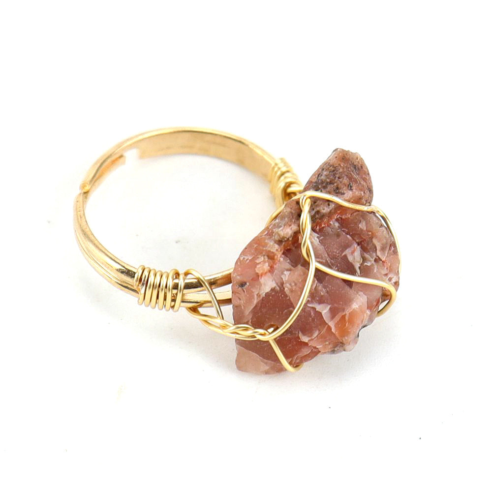Wholesale Hand Wound Raw Stone Natural Stone Agate Adjustable Ring ACC-RS-HanX001