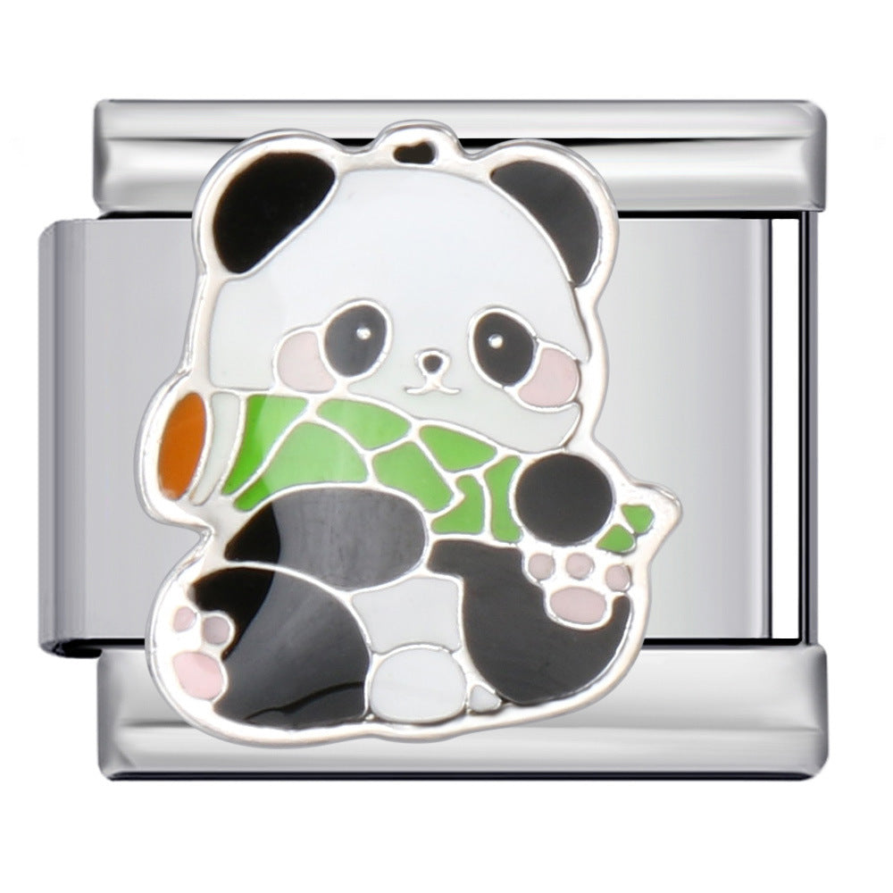 Wholesale Italian Charm Bracelet 9mm DIY Splicing Removable Cartoon Panda Stainless Steel Composable Bracelet