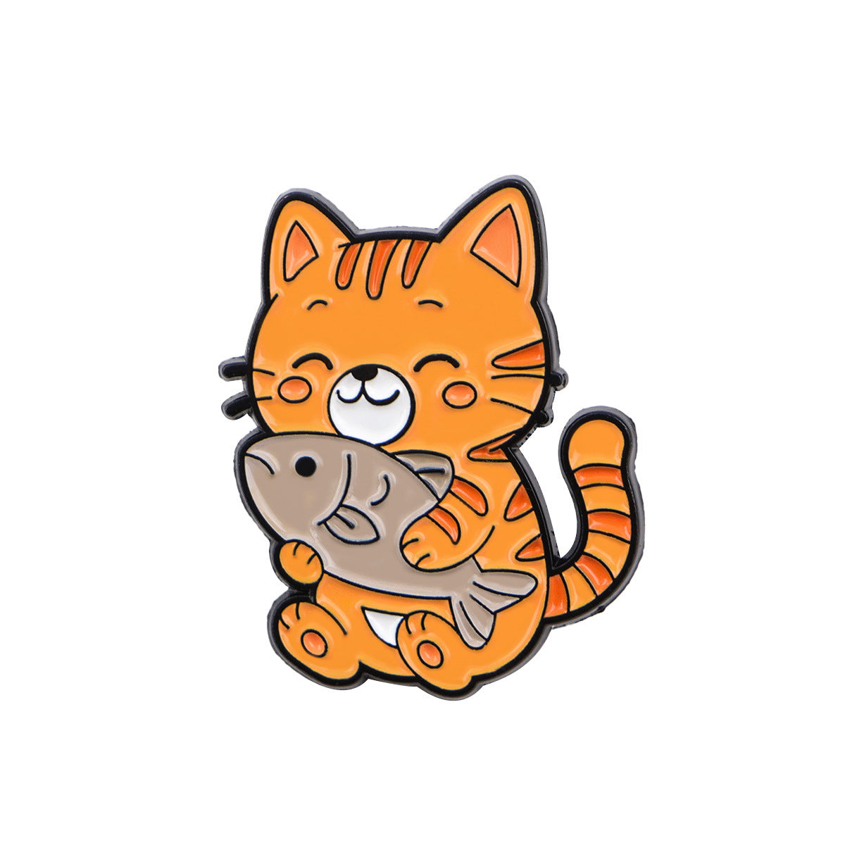 Wholesale Cartoon kitten holding a fish brooch