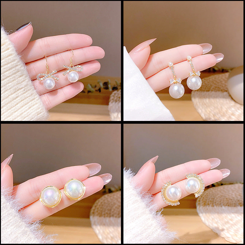 Wholesale S925 Silver Needle Pearl Earrings Diamond Geometric Stud Earrings ACC-ES-Xiyue002