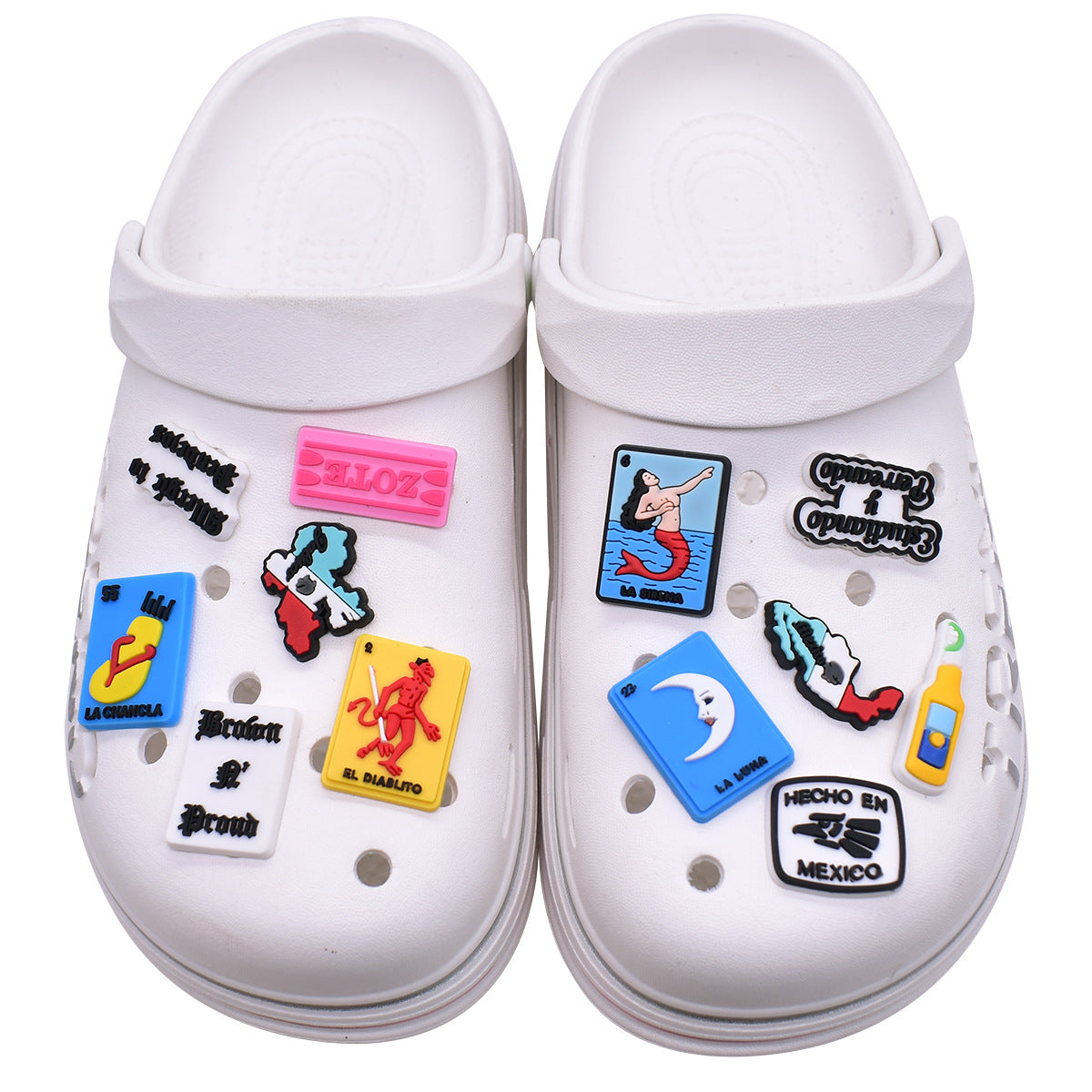 Wholesale Random 100pcs Cartoon Mexican Playing Cards Clogs PVC Soft Rubber Slippers Decoration Shoes Charms ACC-SC-RYY036