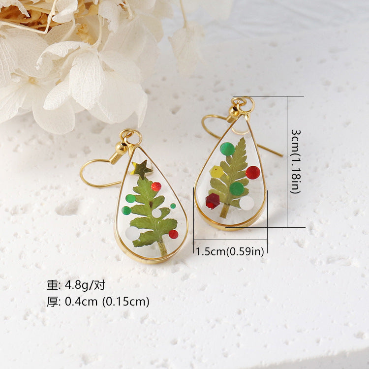 Wholesale Christmas Dried Flower Resin Preserved Flower Earrings