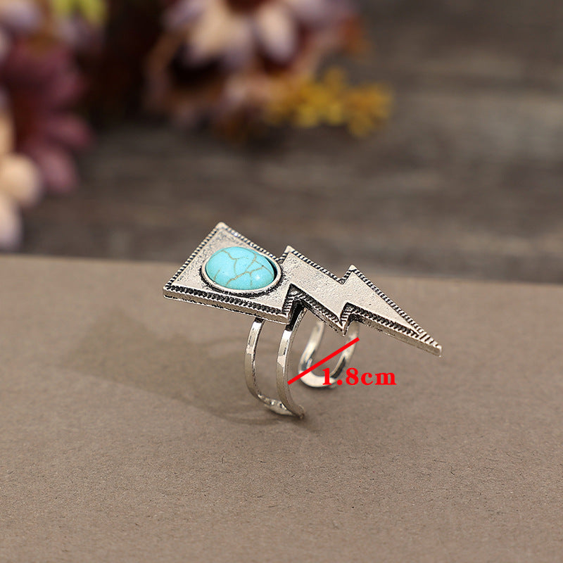 Wholesale Alloy Electroplated Retro Lightning Turquoise Ring,  Chic Fashion Accessory