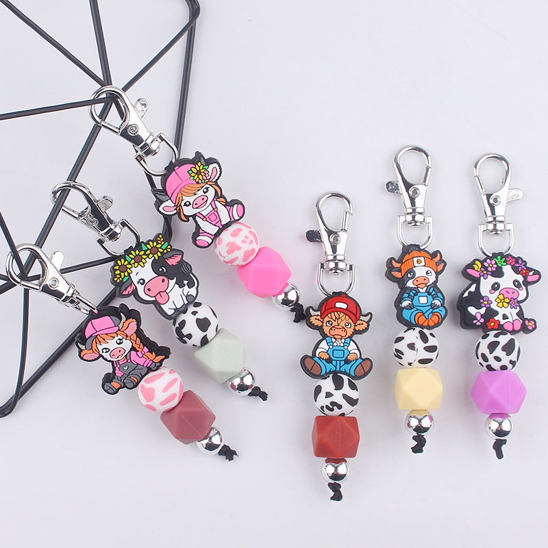 Wholesale Cartoon Cow Silicone Beaded Keychain ACC-KC-GuangTian088