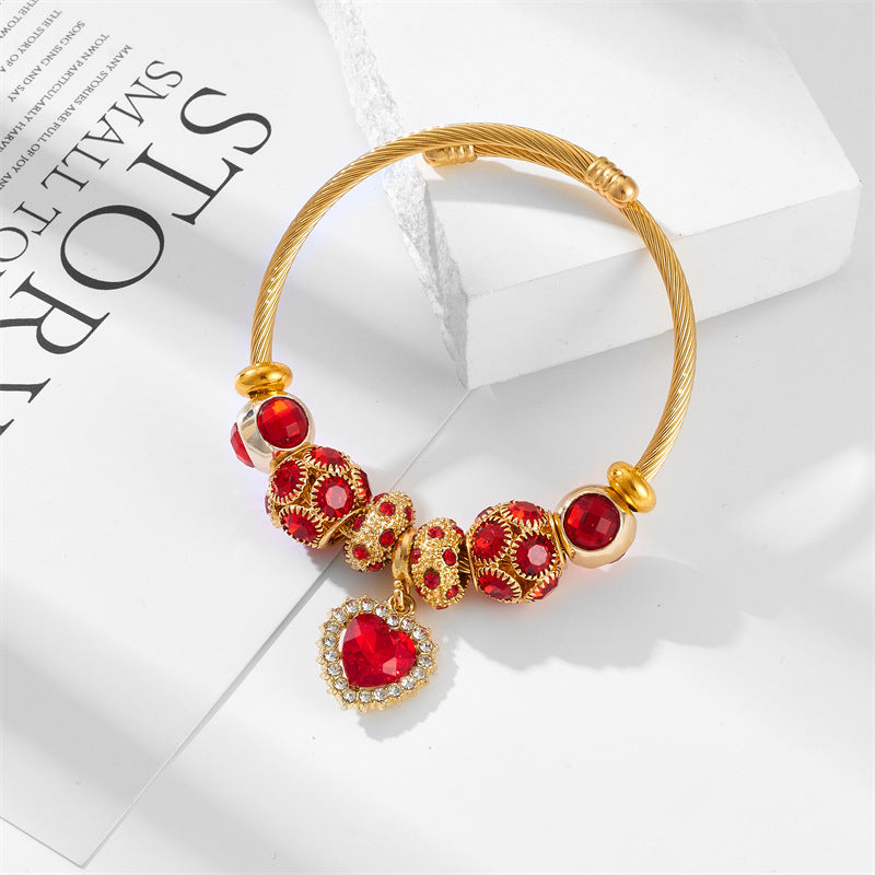 Wholesale Colorful Crystal Heart Beaded Stainless Steel Bracelet ACC-BT-QingLian001