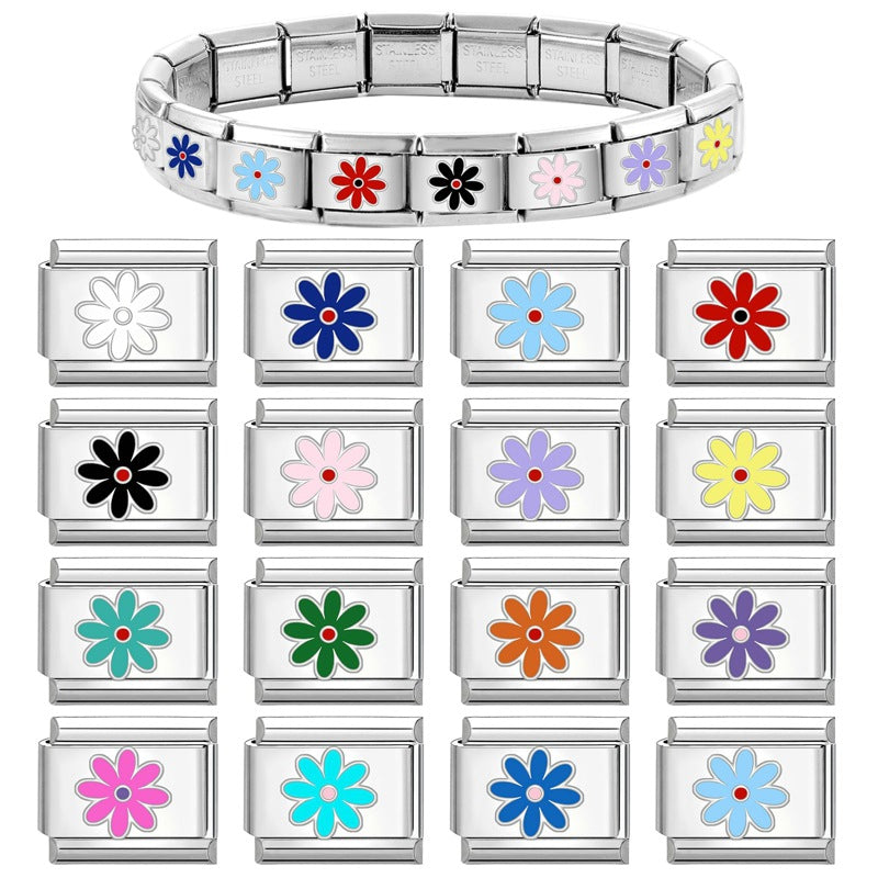 Wholesale 9mm Italian Charm Starter Bracelets DIY Flower Series Stainless Steel Composable Bracelet