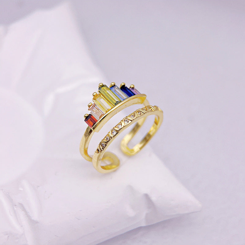 Wholesale Double Line Crown Rainbow Micro Diamond Adjustable Rings ACC-RS-YXY029