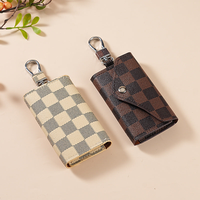 Wholesale Stylish Plaid Car Key Bag With PVC And Snap Button Unisex Boutique Resale