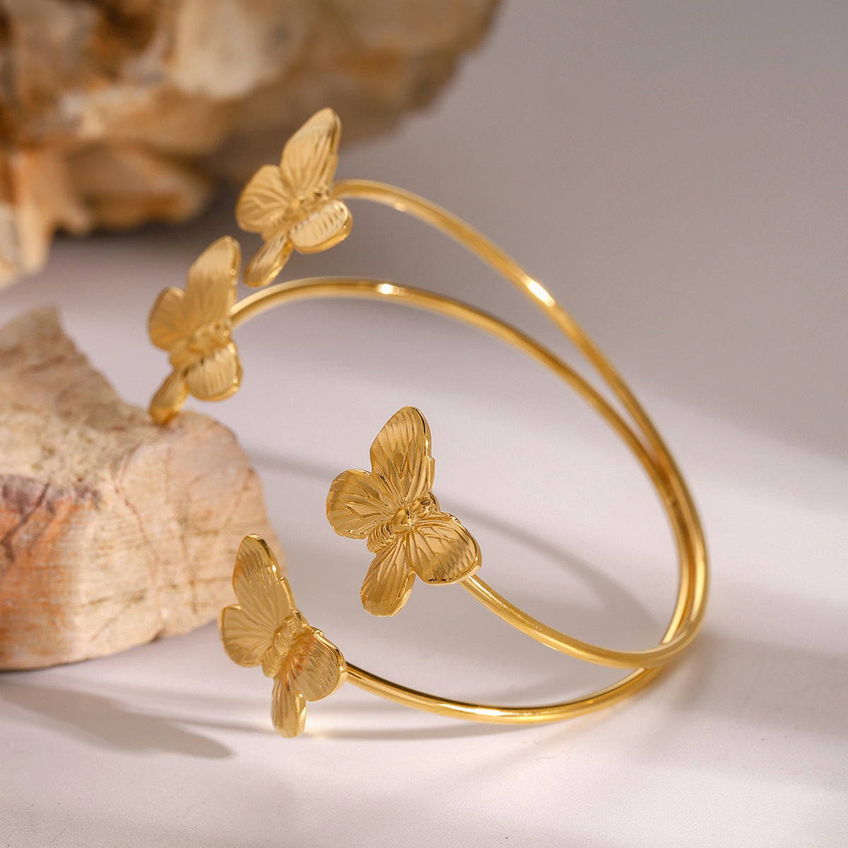 Wholesale Stainless Steel Butterfly 18k Gold Open Bracelet