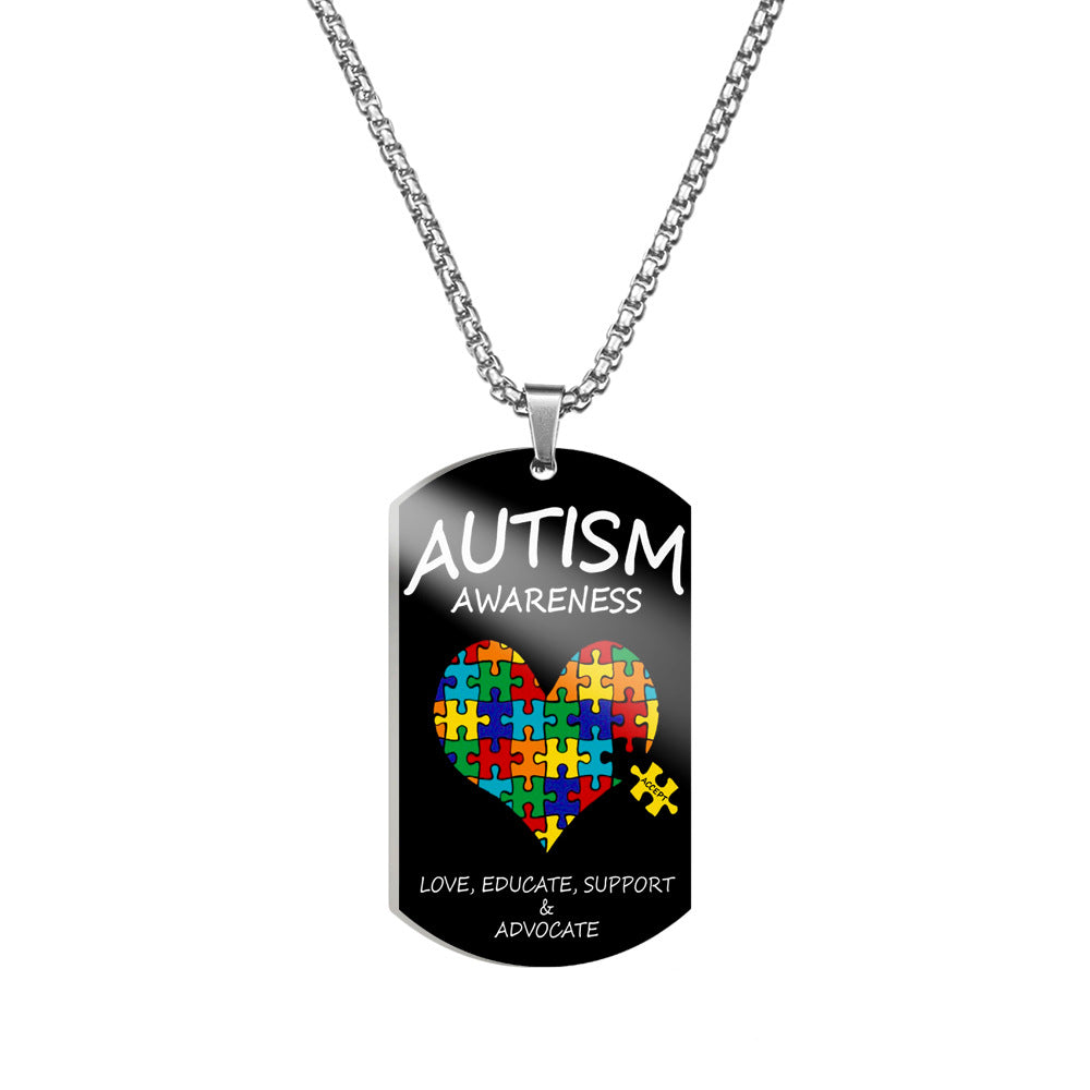 Wholesale Autism Puzzle Color Printed Pendant Stainless Steel Necklace ACC-NE-HuanYu001