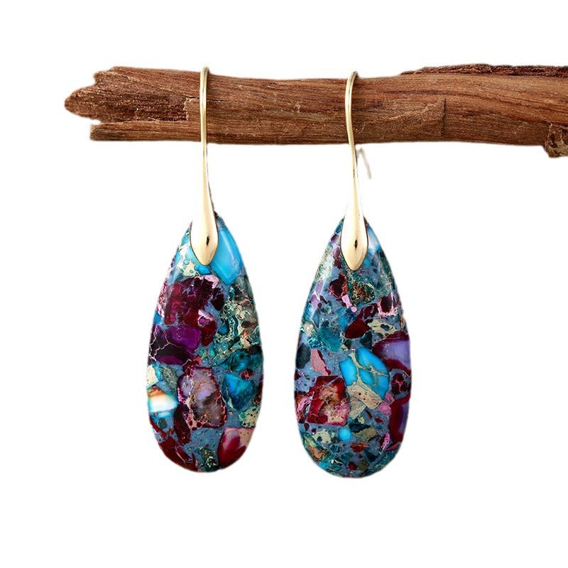 Wholesale Bohemian Natural Stone Emperor Stone Water Drop Pendant Earrings ACC-ES-LZ004