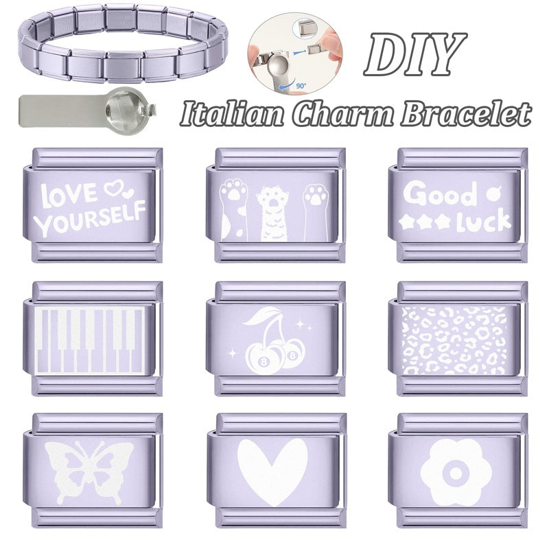 Wholesale Italian Charm Bracelet 9mm DIY Splicing Light Purple Series Stainless Steel Composable Bracelet