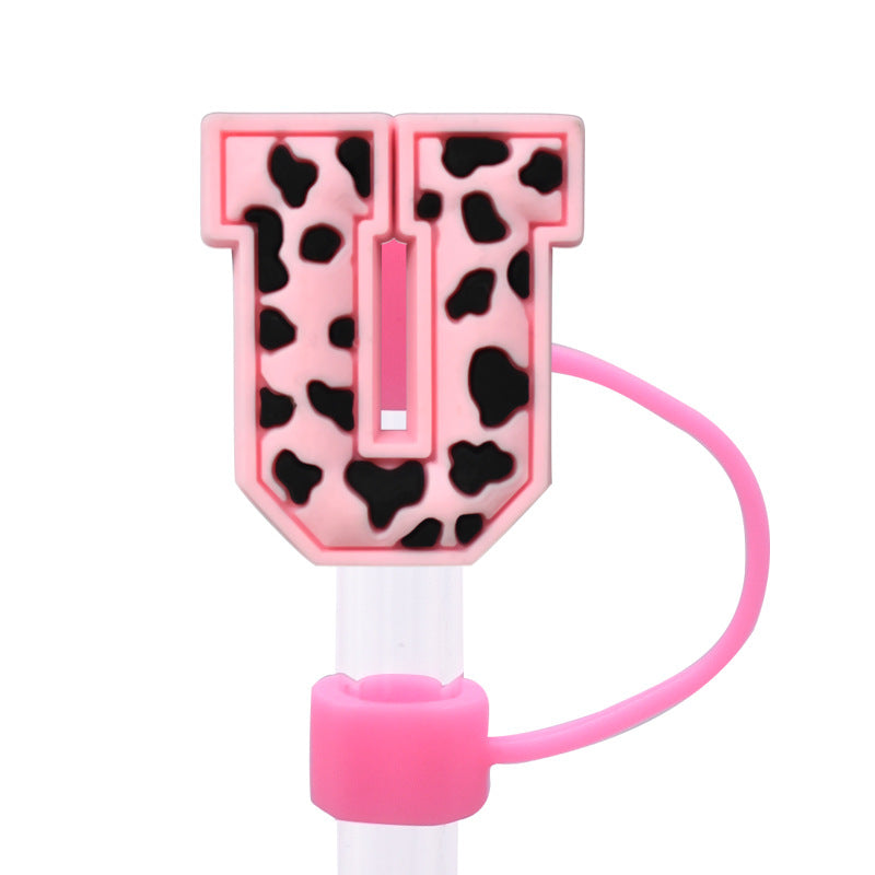 Wholesale Random 100pcs Pink leopard print cartoon Straw Cover Straw Tube Cap