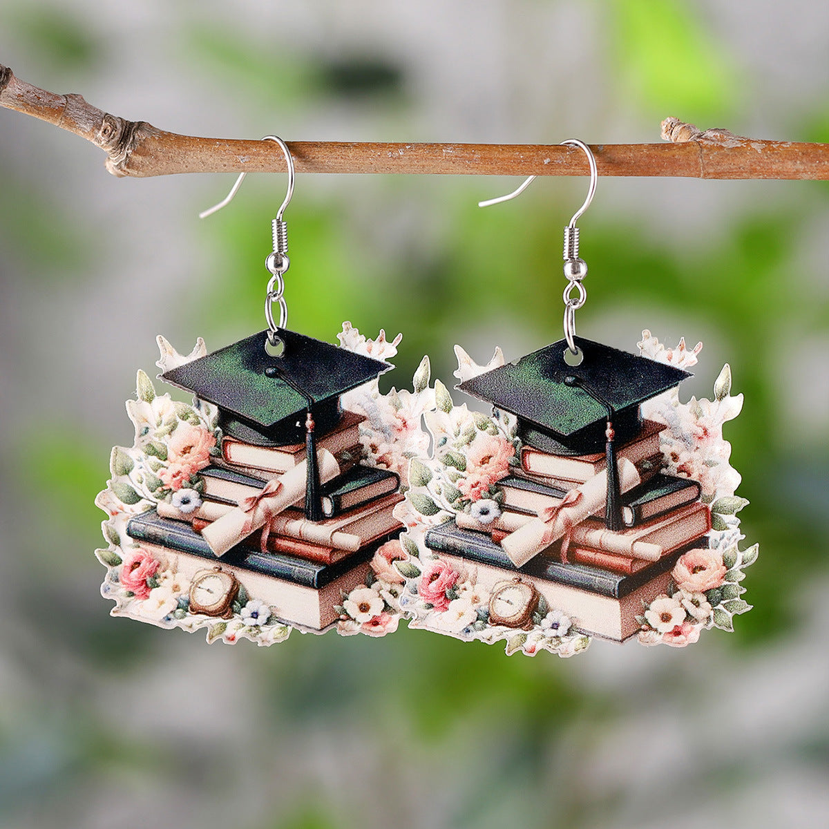 Wholesale Graduation season bachelor hat book flower bow scroll pendant earrings