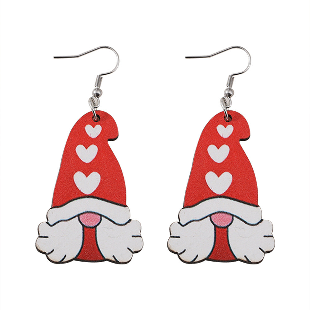 Wholesale 2PCS Wooden Valentine' s Day Heart-Shaped Dwarf Earrings