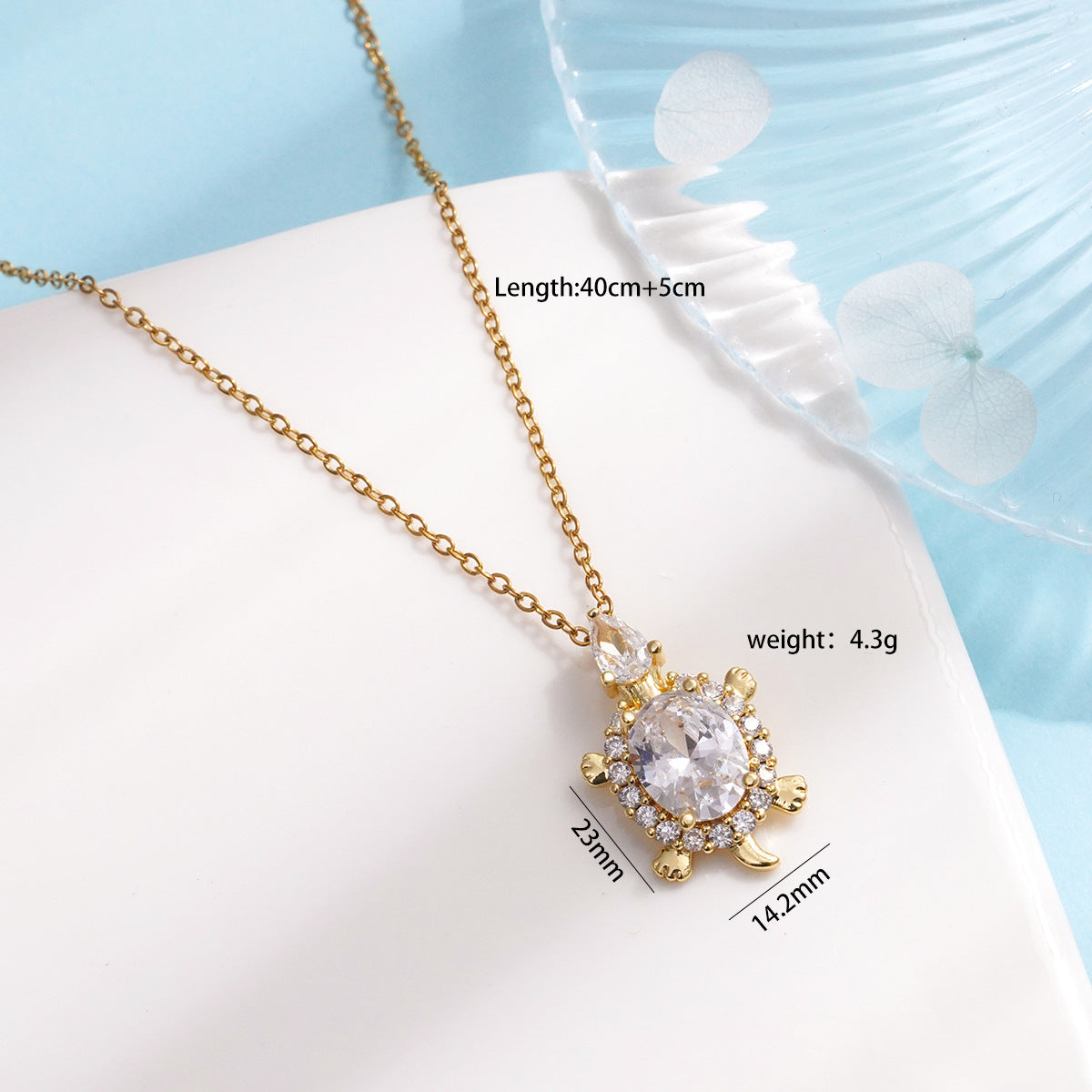 Wholesale  copper gold-plated zircon marine turtle titanium steel necklace