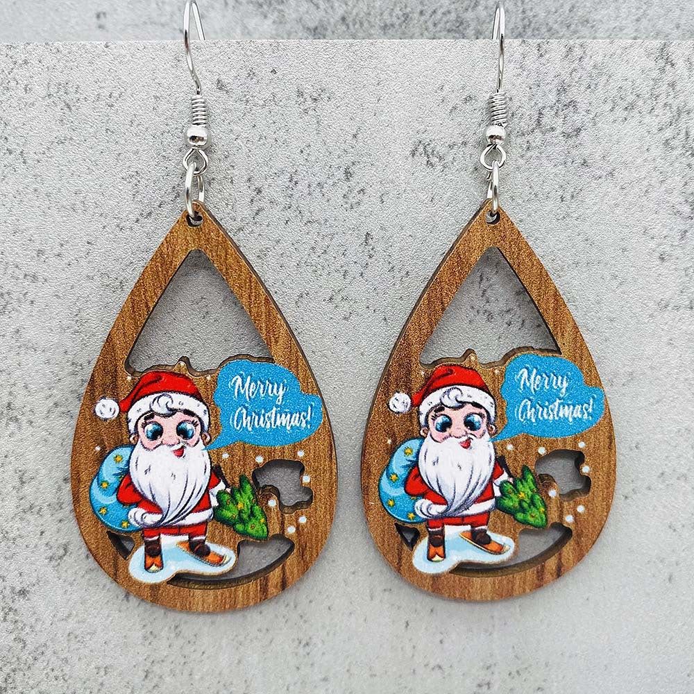 Wholesale Christmas Bell Santa Claus Wood Earrings ACC-ES-PuCi004