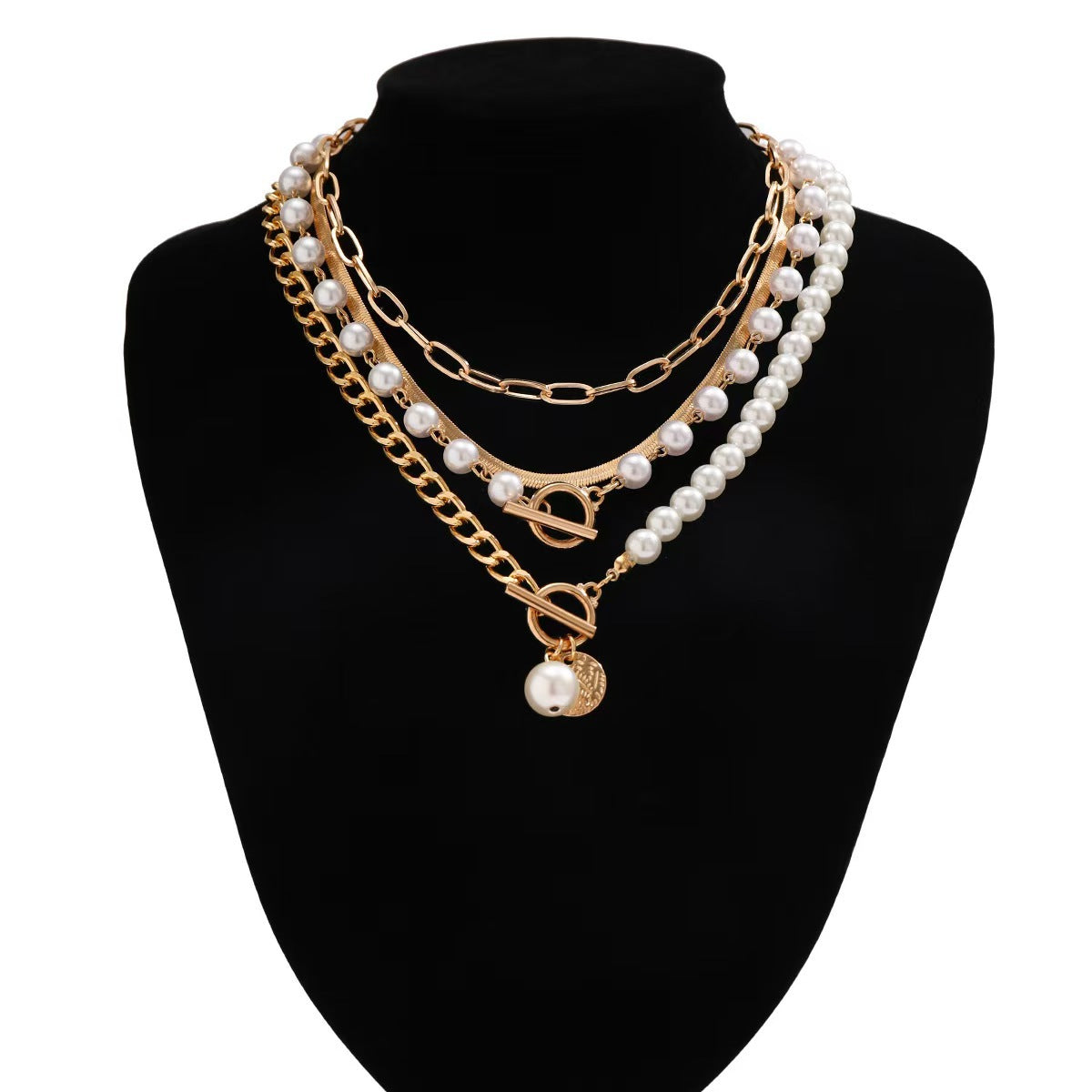 Wholesale Fashion Layered Imitation Pearl Cross Heart Butterfly Necklace Alloy Jewelry for Women