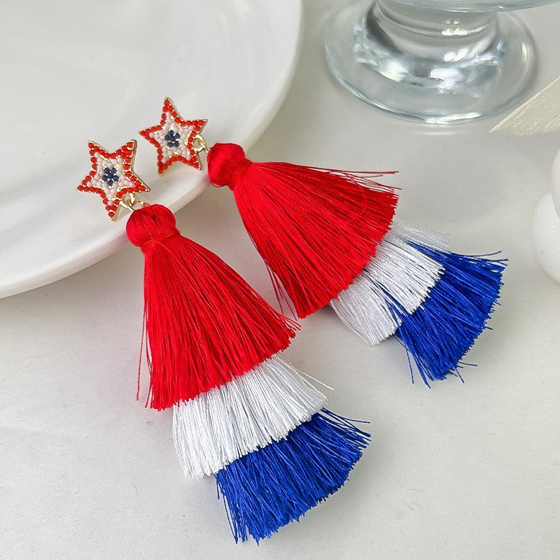 Wholesale  US Independence Day Creative Metallic Set with Rice Bead Earrings