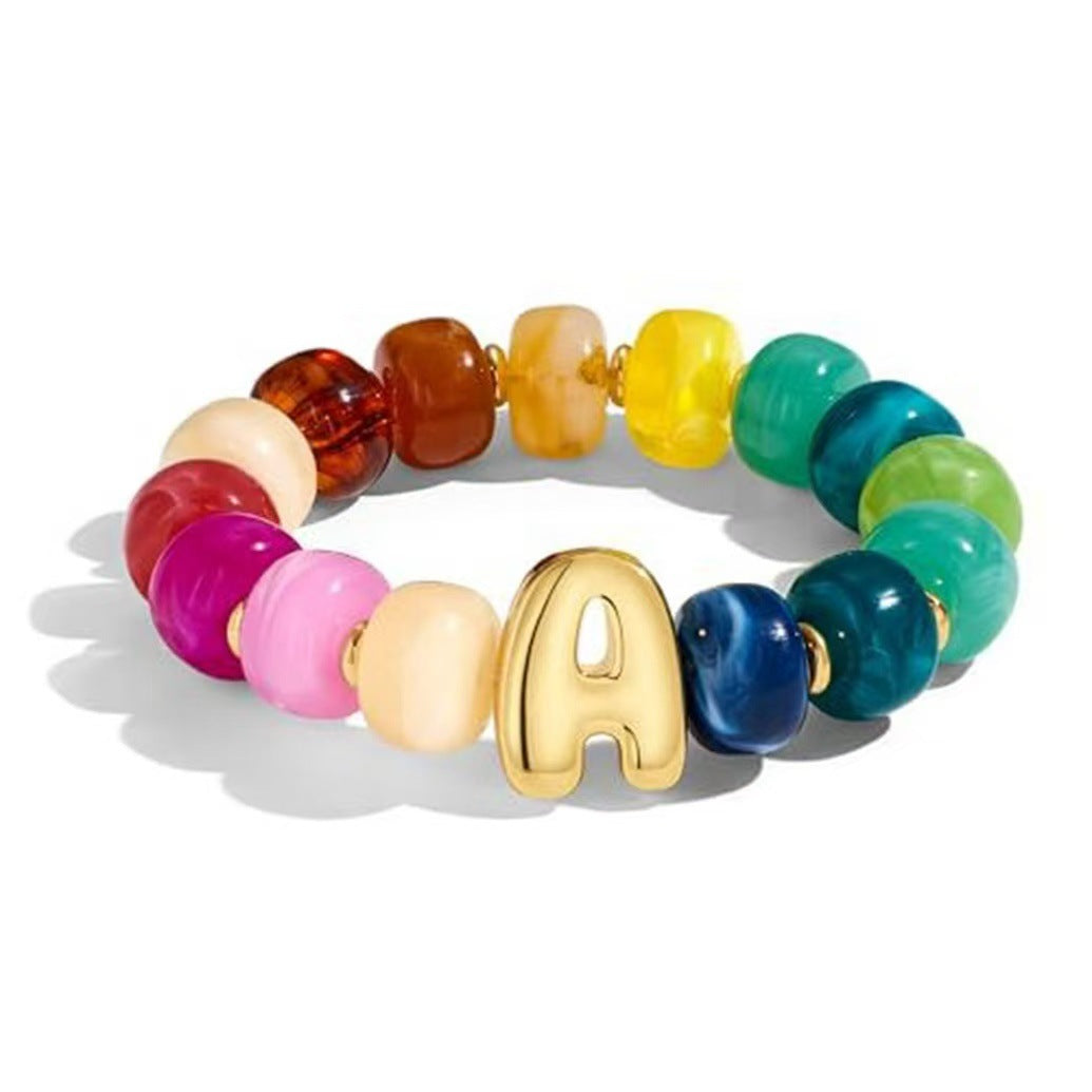 Wholesale 2026 Amazon Cross-Border Colorful Beaded 26 Letter Bracelet for Women,  Resin,  Fashionable and Unique,  High Elasticity Bracelet