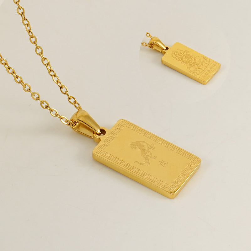 Wholesale Stainless Steel Zodiac Necklace with 18K Gold Plated Square Pendant ACC-NE-ZhongYao002