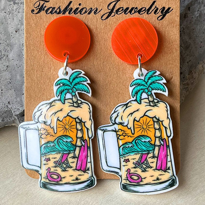 Wholesale 2 Pairs/pack Seaside Beer Sunglasses Sunrise Sunset Acrylic Earrings Summer ACC-ES-HY019
